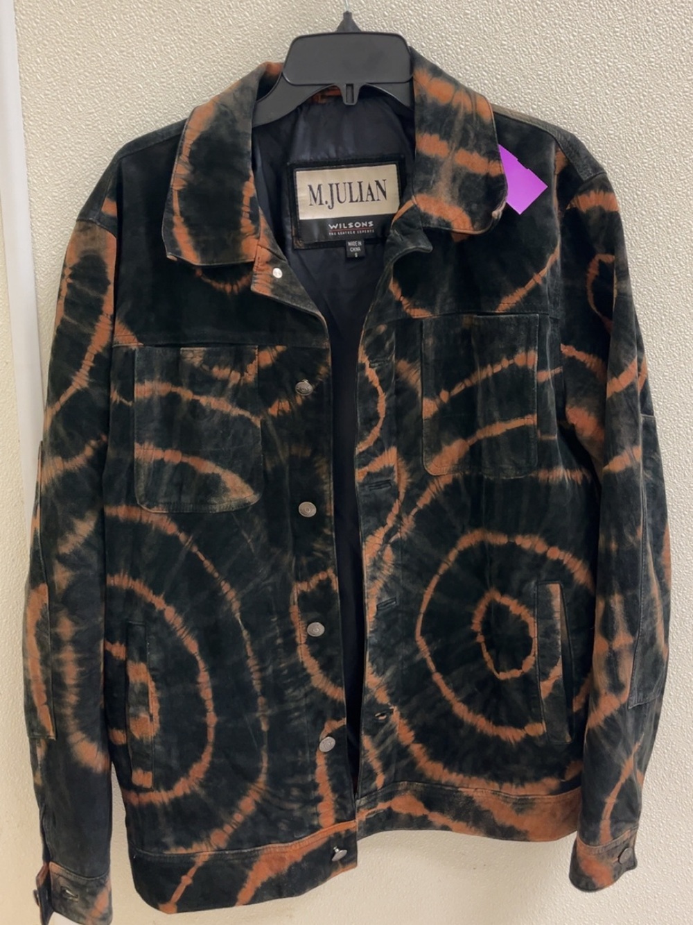 M.JULIAN Black & Brown Tie-Dye Suede Trucker Jacket